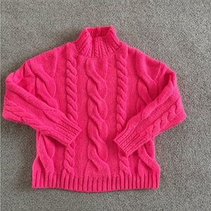 Anthropologie Women's Hot Pink Cable Knit Turtleneck Sweater